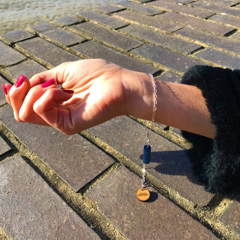 Lapis Lazuli Cylinder Sterling Silver Bracelet | Silver Bracelet | - 手鍊/手環 - 寶石 藍色