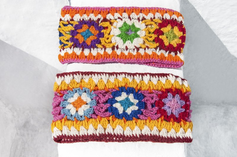 Handmade pure wool woven headband/woven colorful headband/crocheted hair accessories/handmade flower headband-flowers - Headbands - Wool Multicolor