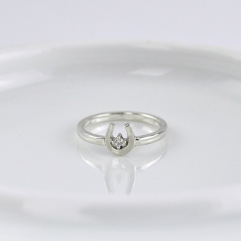Sterling Silver Horseshoe Pinky Ring with CZ diamond - General Rings - Sterling Silver Silver