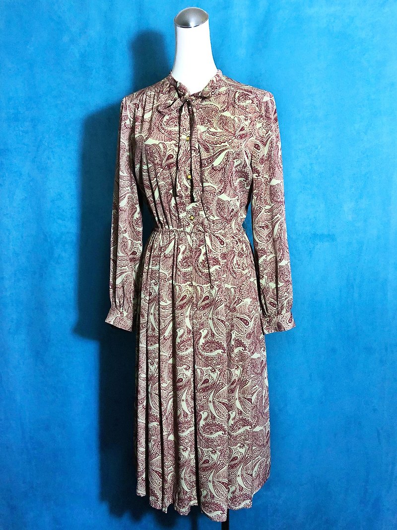 Totem textured long-sleeved vintage dress / brought back to VINTAGE abroad - One Piece Dresses - Polyester Multicolor