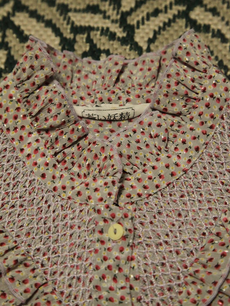 vintage 可愛小閃光面料木耳邊古著襯衫029 - 恤衫 - 其他材質 粉紅色