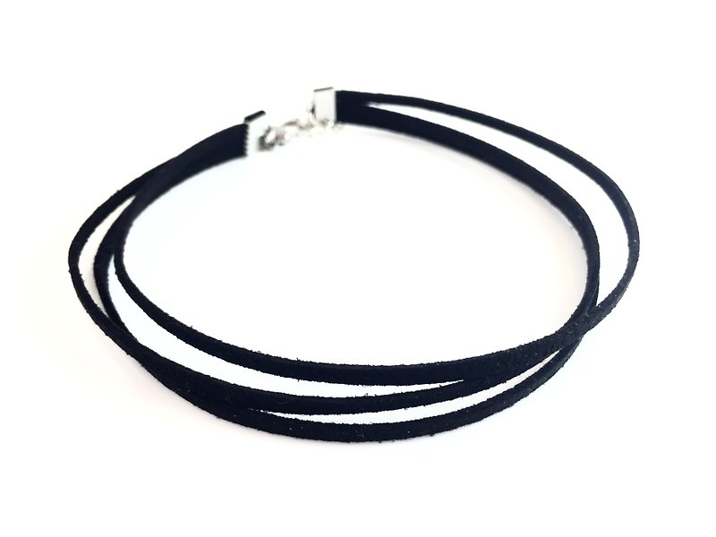 Three Layers Black Thin Necklace - Necklaces - Genuine Leather Black