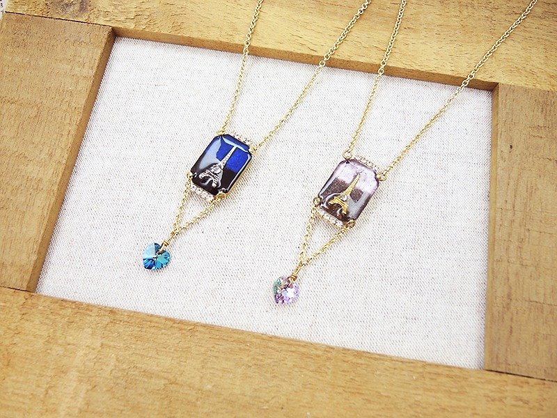§HUKUROU§ Half Day Tower Necklace (Blue / Purple) - Necklaces - Other Metals 