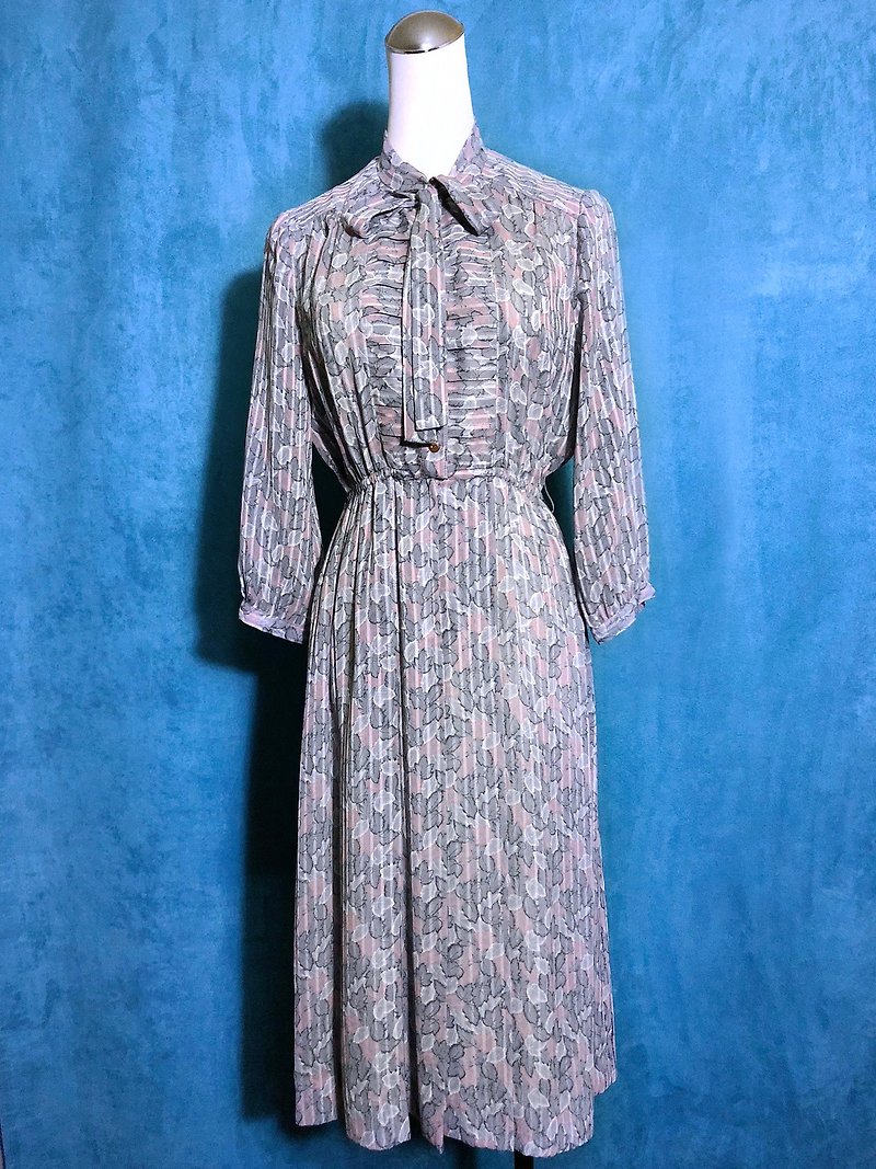 Ping-pong vintage [vintage dress / elegant printed woven seven-quarter dress vintage] brought back VINTAGE - One Piece Dresses - Polyester Pink