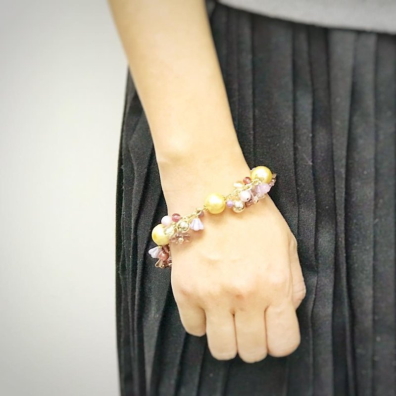 Cherry Blossom Cotton Bracelet Glass Purple Morning Glory - Bracelets - Glass 