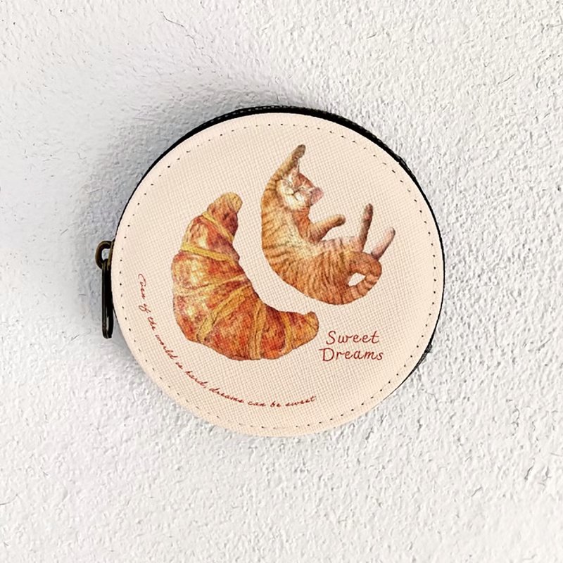 SWEET DREAMS_猫とクロワッサン / Originalコインケース - コインケース・小銭入れ - その他の素材 ピンク