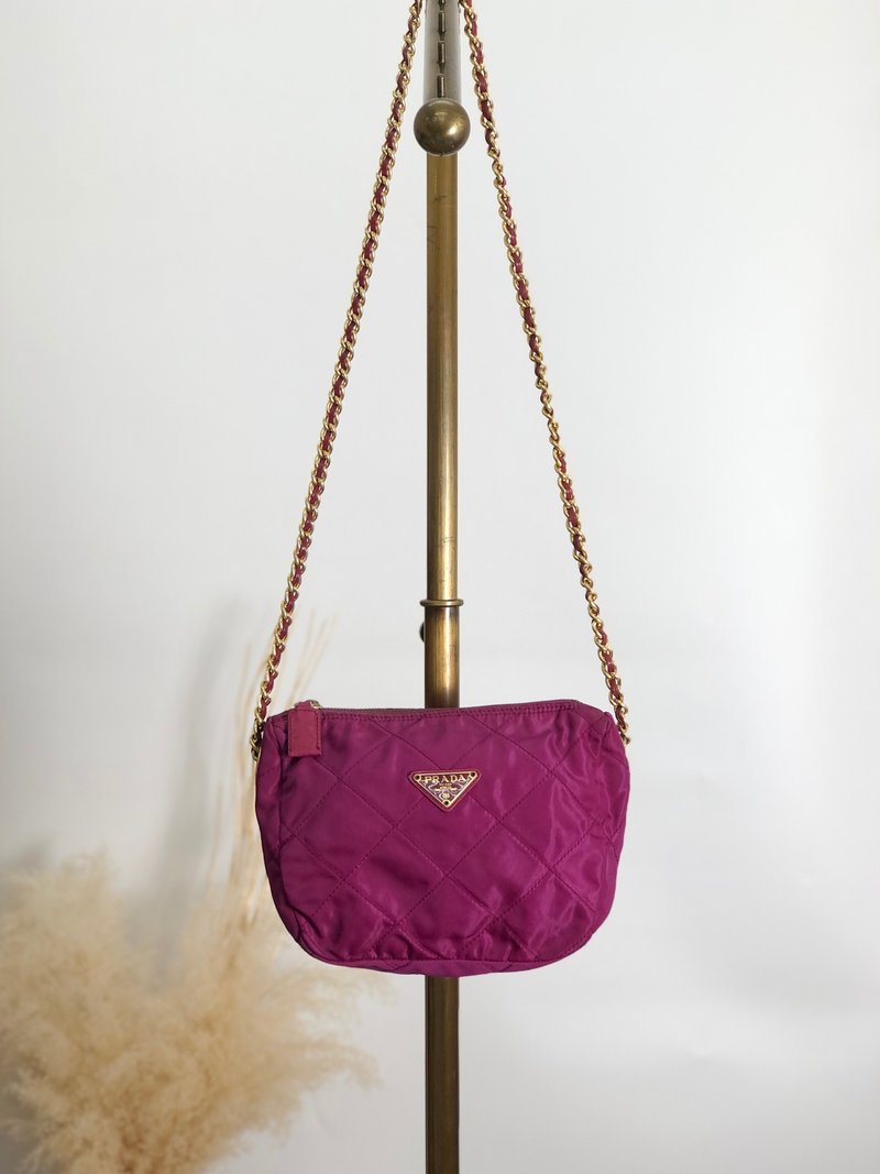 【 日本直送　名牌中古包 】PRADA プラダ ショルダーバッグ パープル トライアングルロゴ ナイロン チェーンショルダー vintage  brs8wn - 側背包/斜背包 - 尼龍 紫色