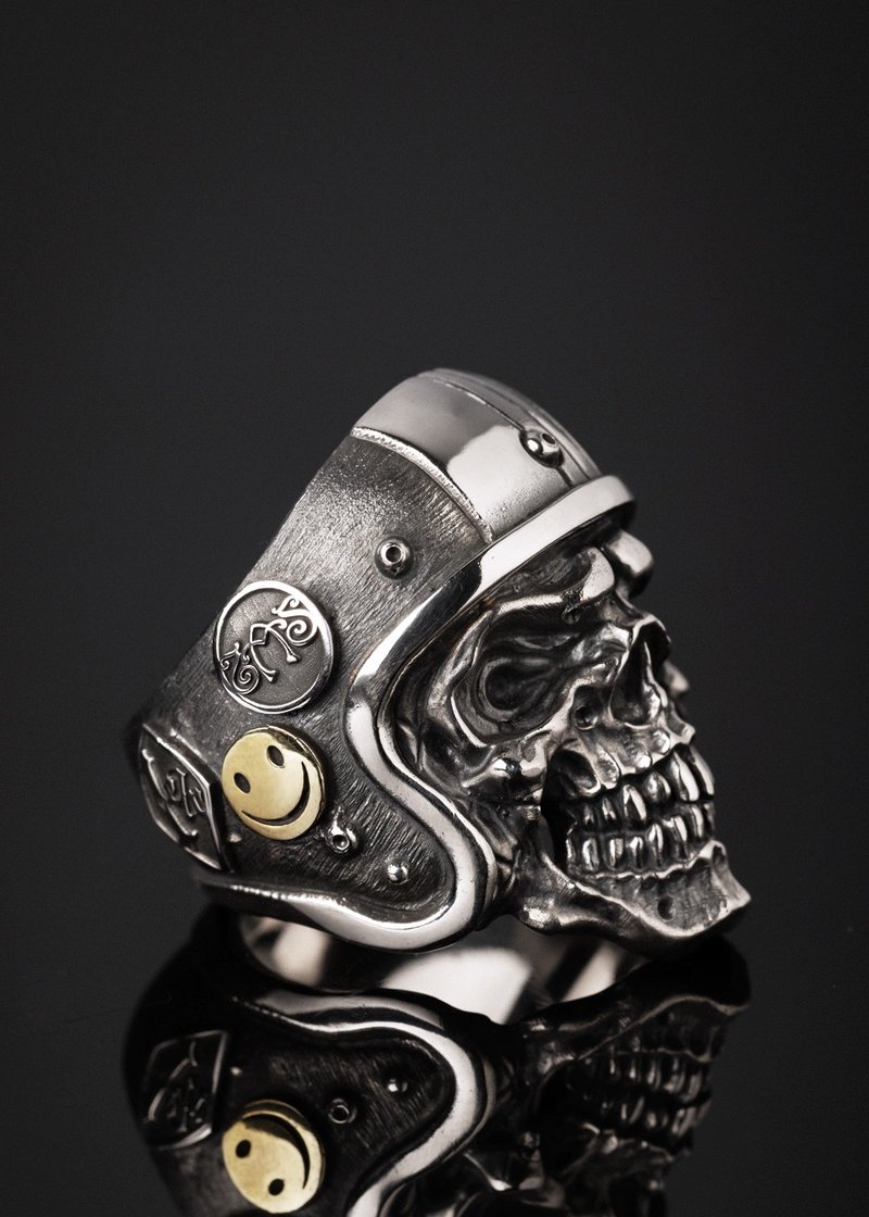 安全帽骷髏徽章戒指  | Freedom Helmets Skull Ring Let's Ride - 戒指 - 純銀 銀色