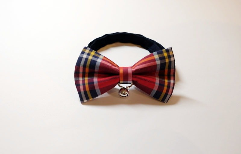 [Miya ko.] Handmade cloth grocery cats and dogs tie / tweeted / bow / handsome plaid / Japanese minimalist / pet collar / collar - Collars & Leashes - Cotton & Hemp 
