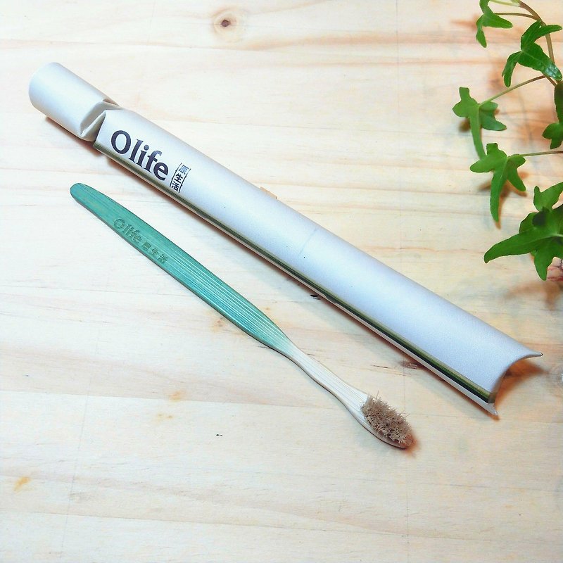 Olife original life natural handmade bamboo toothbrush [moderate softness white horse hair gradually dark green] - Other - Bamboo Green