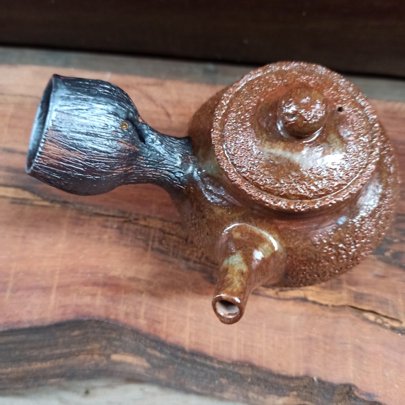 左手撇專用側把壺急須 - 茶壺/茶杯/茶具 - 陶 咖啡色