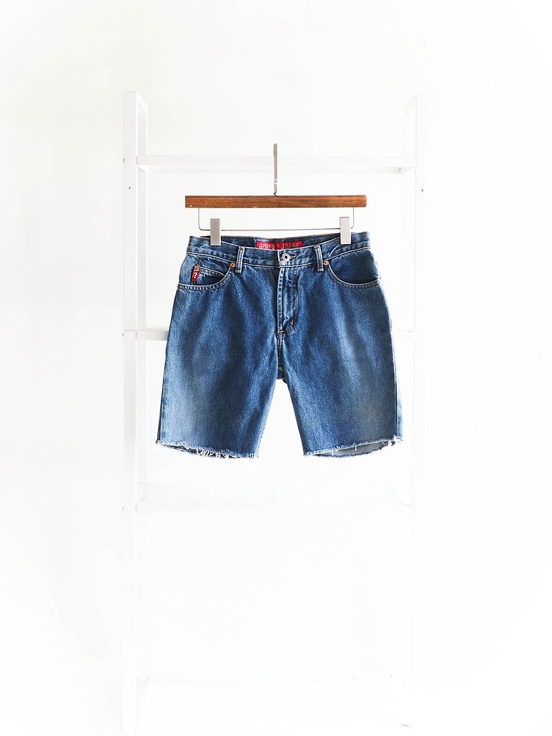 Guess W27 Yamagata basic plain classic indigo cotton tannin antique straight shorts - Women's Pants - Cotton & Hemp Blue
