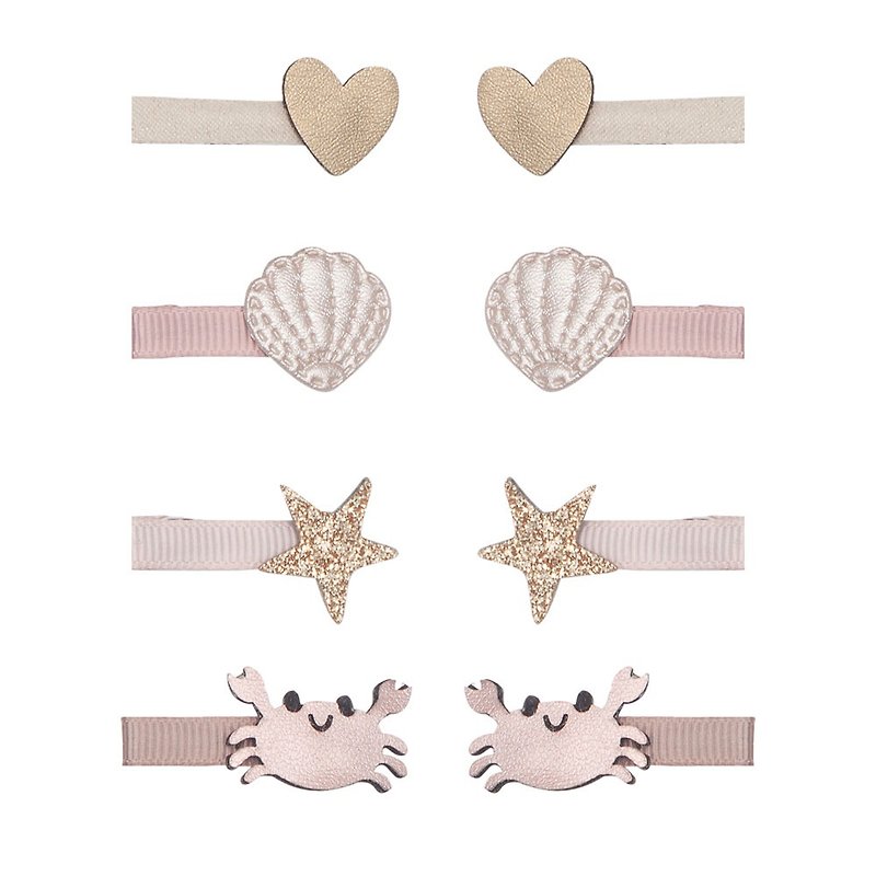 British Mimi & Lula SS24_Summer Beach_Sparkling Shell Crab Mini Hair Clips 8 pieces - เครื่องประดับ - เส้นใยสังเคราะห์ 