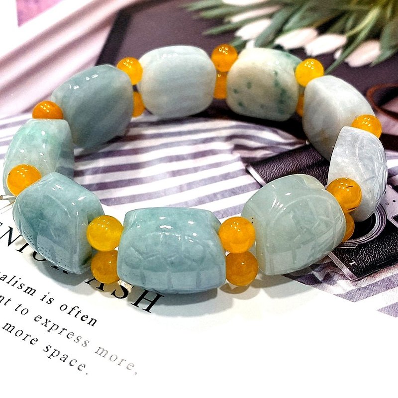 [Eli Jewelry] Blessed Lucky Longevity Turtle Natural Burmese Jade A Goods Bracelet Emerald Bracelet Beaded - Bracelets - Jade Green