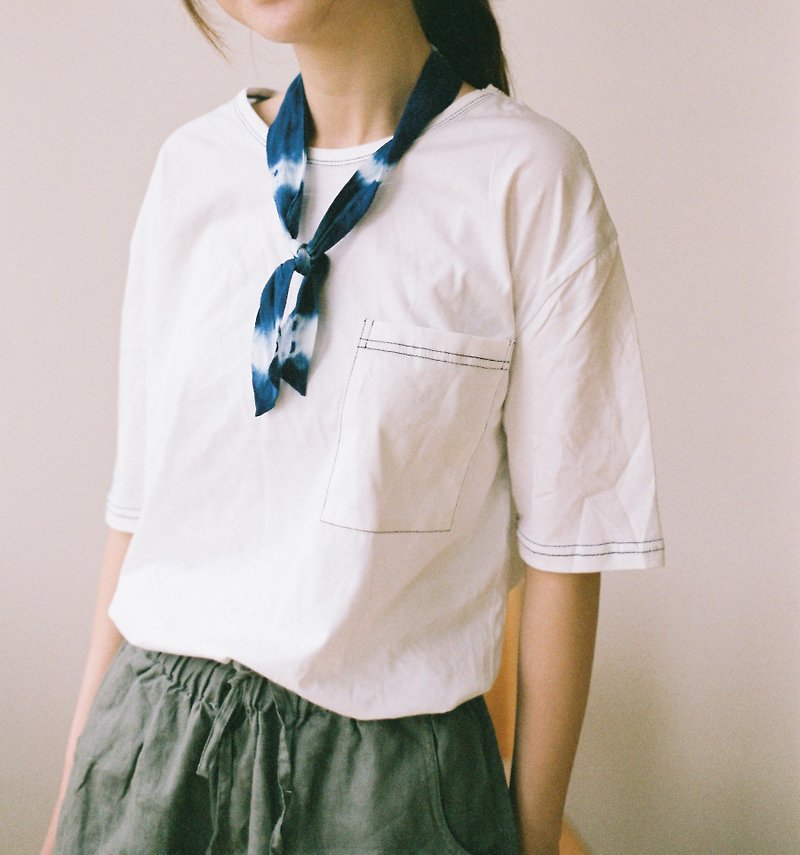 夏日清爽短袖t恤 純白手工靛藍染兩色入 - T 恤 - 棉．麻 白色