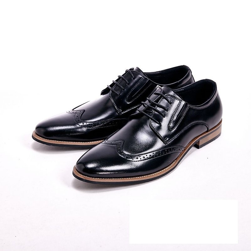 WALKING ZONE (Men) Craft Sewn Wood Heel Lace Men's Leather Shoes-Black (Other Brown) - Men's Leather Shoes - Genuine Leather 