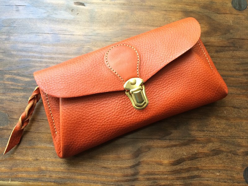 Italian leather * long wallet "series-envelope" terracotta Brown - Wallets - Genuine Leather Orange