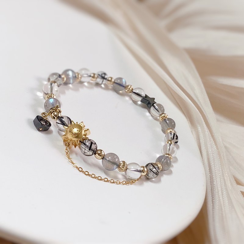 Black Hair Quartz, Labradorite, White Crystal Natural Stone Bracelet - Bracelets - Semi-Precious Stones 