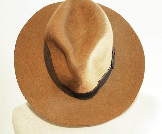 WEGO Vintage 日本純羊毛巴拿馬帽牛仔帽紳士帽軟呢帽寬邊- 設計館雷紋