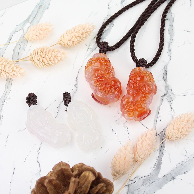 Set | Chalcedony Pixiu Necklace│Extreme Fortune│2 Material Selection (Value Set 1 Male + 1 Female) - Necklaces - Jade White