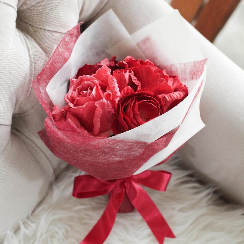 My Red Valentine - ช่อดอกไม้วันวาเลนไทน์ขนาดเล็ก - งานไม้/ไม้ไผ่/ตัดกระดาษ - กระดาษ สีแดง