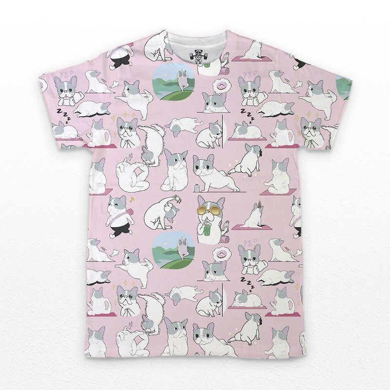 PUG Life • Yogi Yoga • Unisex T-shirt - T 恤 - 棉．麻 粉紅色
