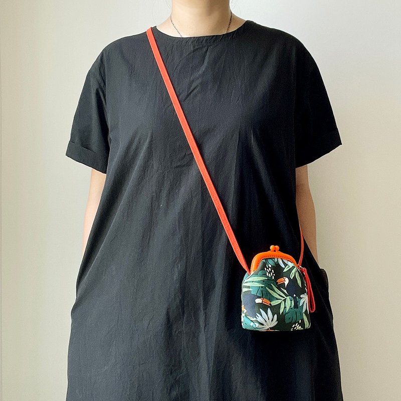 Toucan from South America/plastic mouth gold mini crossbody bag/neck coin purse - Coin Purses - Cotton & Hemp 