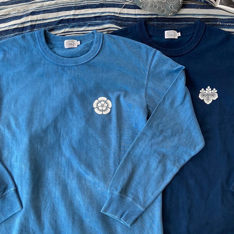 MajorFolk 植物藍染 日系indigo 梧桐葉櫻花靛藍色 重磅男長袖T恤 - 男装 T 恤 - 棉．麻 