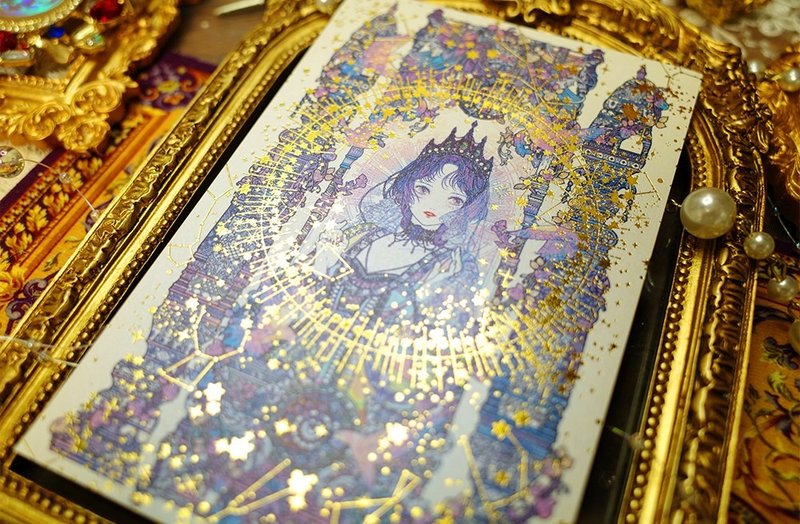 MOON Girl イラストポストカード（libet）両面ブックマークタグ ブッククリップ - はがき・メッセージカード - 紙 パープル