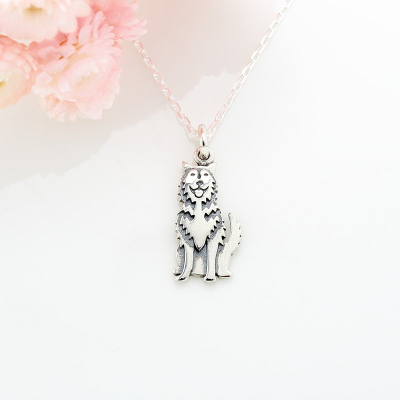 【Angel & Me】Cute Husky Dog s925 sterling silver necklace Valentine Day gift - หมอน - เงินแท้ สีเงิน