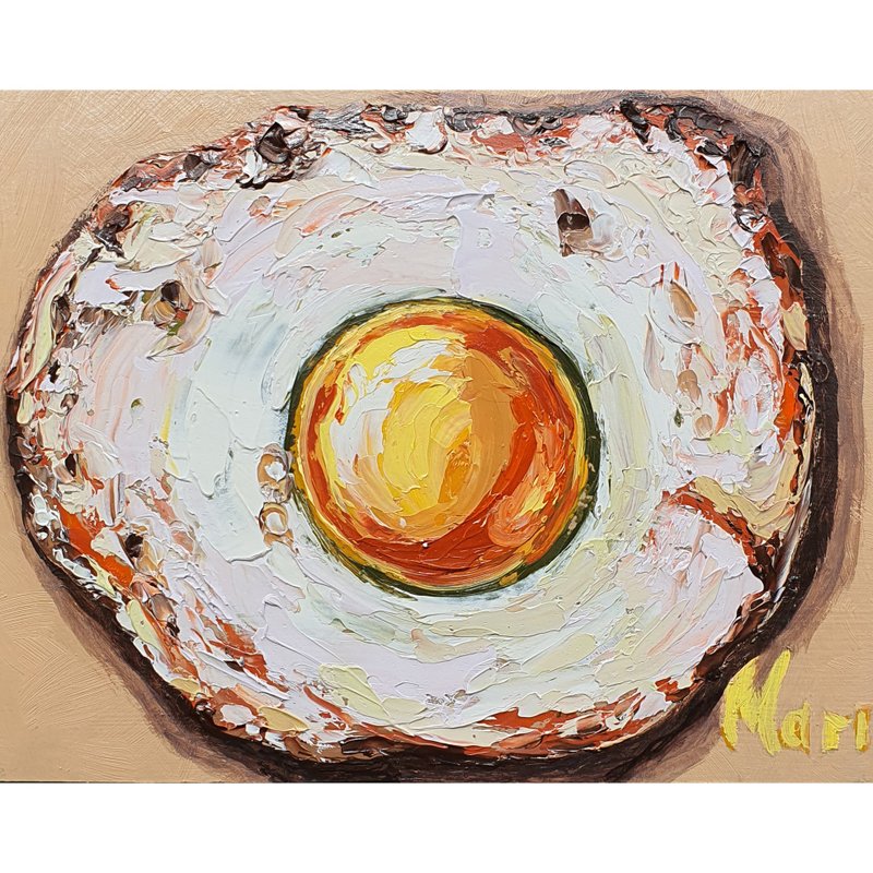 Egg Painting Lunch Food Original Artwork Breakfast Omelette Wall Art Dinner - Posters - Other Materials Khaki