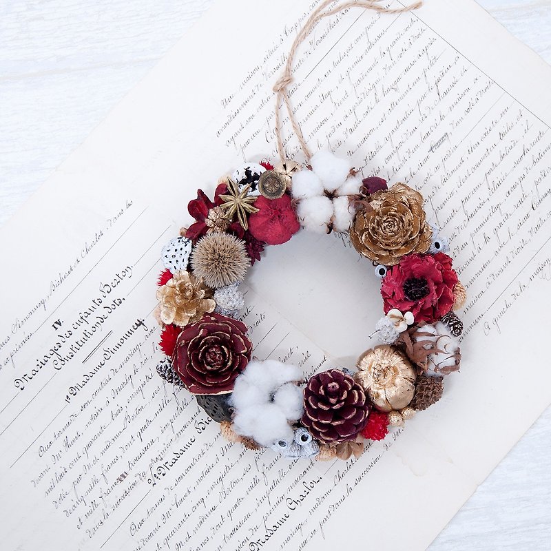 Bright dry fruit wreath - autumn collection and winter collection of immortal dry wreath - ช่อดอกไม้แห้ง - พืช/ดอกไม้ สีแดง