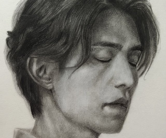 木炭鉛筆スケッチ / 肖像スケッチ / 男性半身像 / 額装 - ショップ Lin