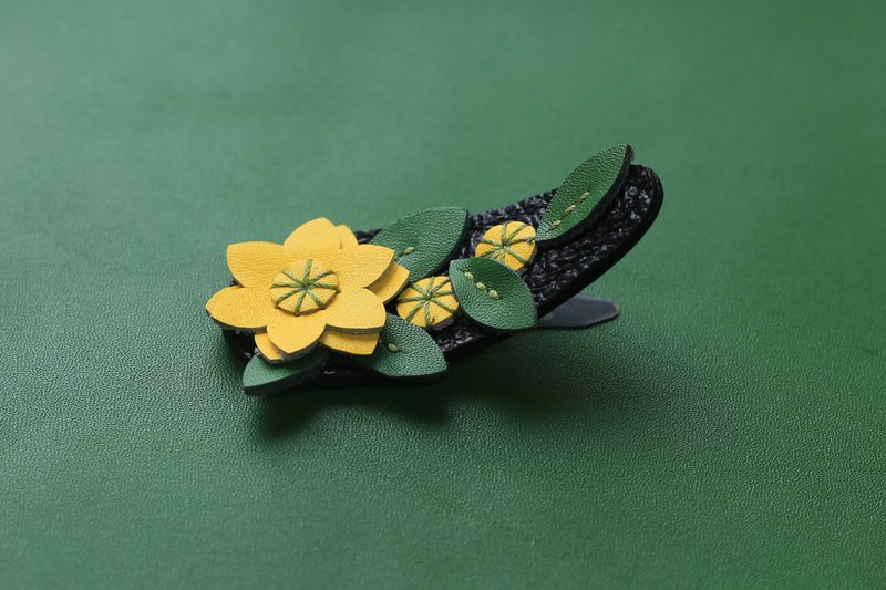 Genuine Leather Collection | Original Design, Entirely Hand-stitched | Winter Jasmine | Hair Clip, Hair Accessory | - Hair Accessories - Genuine Leather Yellow