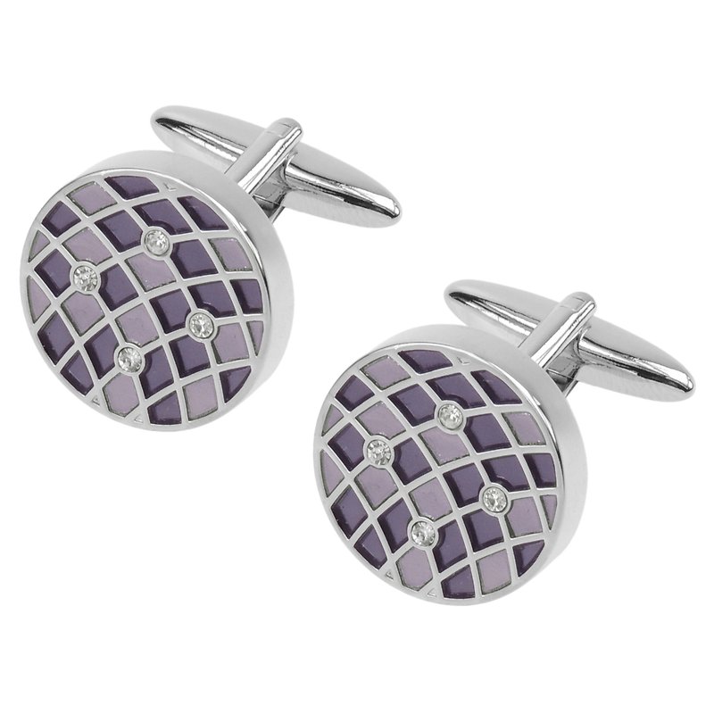 Purple Lattice Swarovski Crystal Round Cufflinks - กระดุมข้อมือ - โลหะ สีม่วง