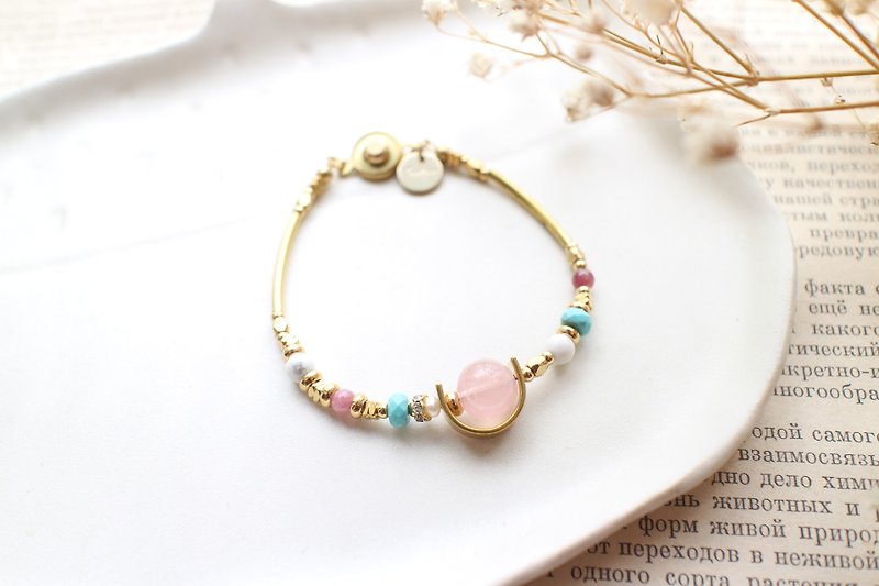 Spring-Natural stones brass handmade bracelet - Bracelets - Other Metals Multicolor