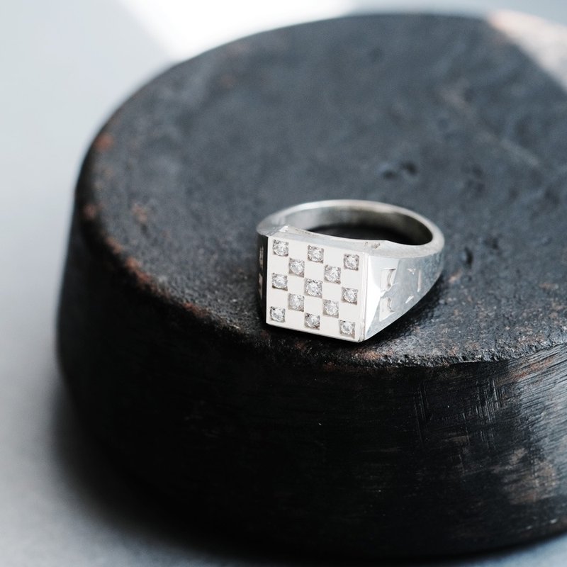 白格子男士戒指銀925 - 戒指 - 其他金屬 藍色