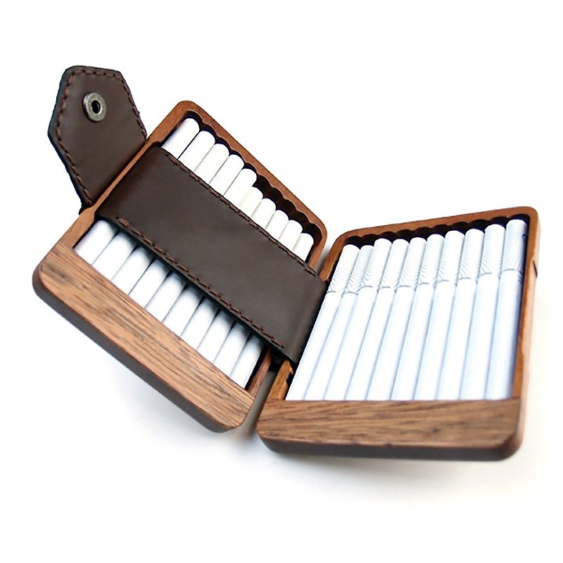 Wood & Leather Case for Cigarette 20 Pieces - 収納用品 - 木製 ブラウン