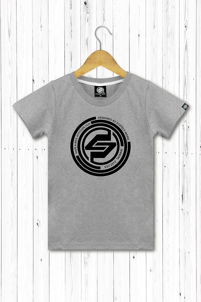 STATELYWORK Concentric Circle LOGO Women's T-shirt Black and Grey Two Colors - Women's Tops - Cotton & Hemp Gray