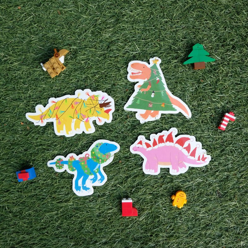 Waterproof sticker + postcard set | Christmas dinosaur series - สติกเกอร์ - วัสดุกันนำ้ 