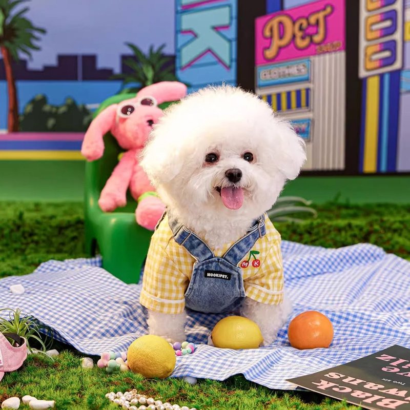 mookipet狗狗夏天衣服可牽引繩泰迪寵物小型犬牛仔背心背帶 - 寵物衣服 - 棉．麻 藍色