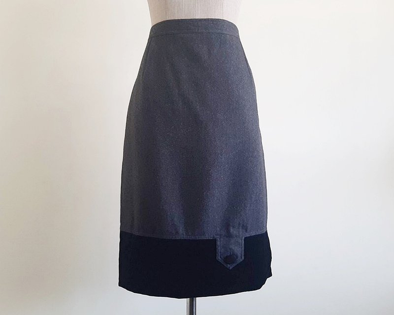 29.5 Waist Vintage VALENTINO Gray Wool Skirt Womens Black Velvet Skirt M L - 裙子/長裙 - 其他材質 灰色