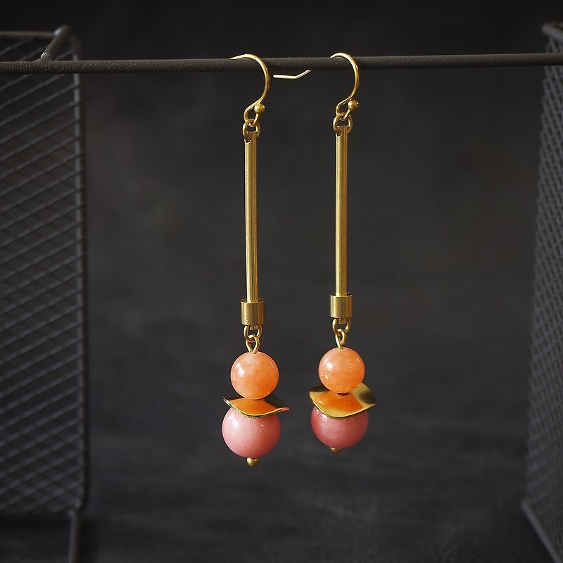 Coral tone pendulum style earrings - Earrings & Clip-ons - Copper & Brass Orange