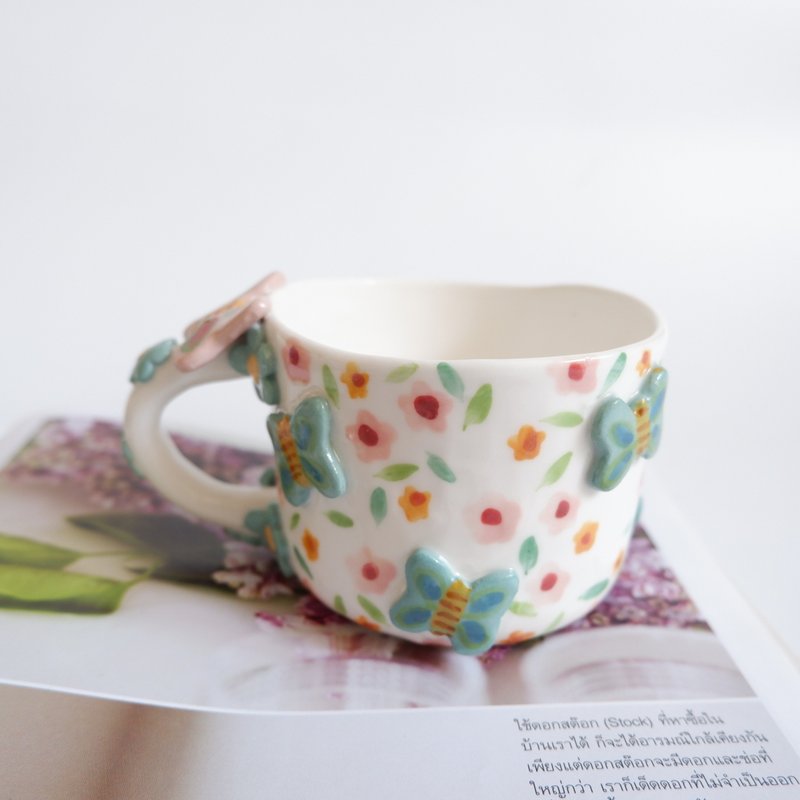 Hand built ceramic cup |  blooming flower4 | ceramic handmade - Mugs - Pottery Multicolor