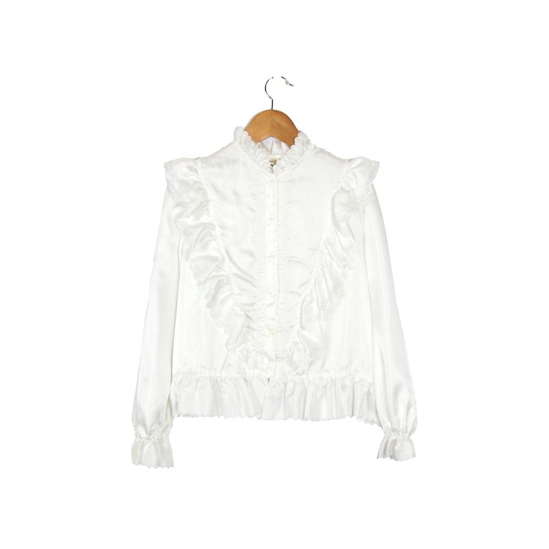 [Egg plant ancient] Victorian white ancient shirt - เสื้อเชิ้ตผู้หญิง - เส้นใยสังเคราะห์ ขาว