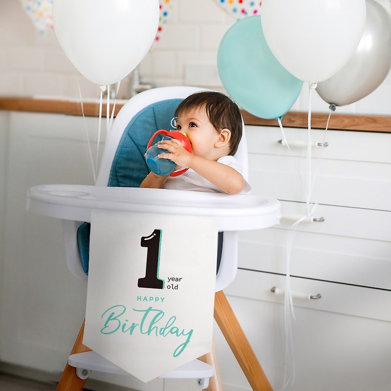 Birthday hanging cloth (turquoise) - birthday party decoration - one year old - birthday flag - birthday gift - baby birthday - อื่นๆ - วัสดุกันนำ้ ขาว