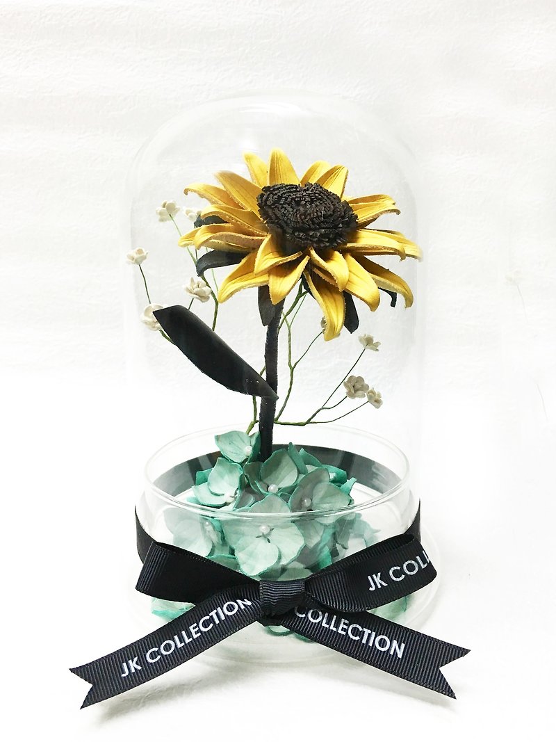 Leather Sunflower Glass Decoration - ของวางตกแต่ง - หนังแท้ สีเหลือง