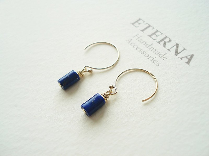 14KGF lapis lazuli hook earrings 穿孔 - Earrings & Clip-ons - Paper Gray