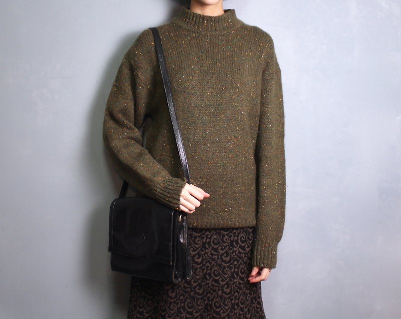 FOAK vintage dark green mixed color turtleneck sweater - สเวตเตอร์ผู้หญิง - ขนแกะ 