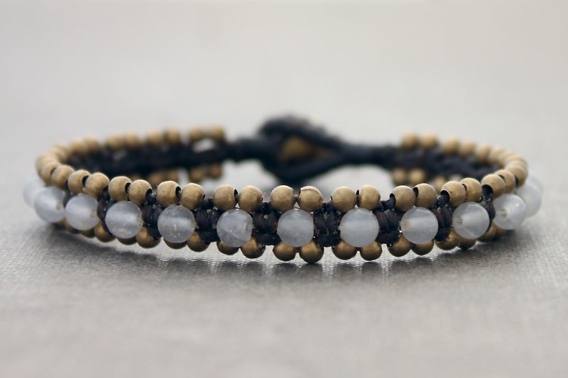 Beaded Stone Bracelets Smoky Quartz Woven Hemp Cotton Cord Bracelets - Bracelets - Copper & Brass Gray